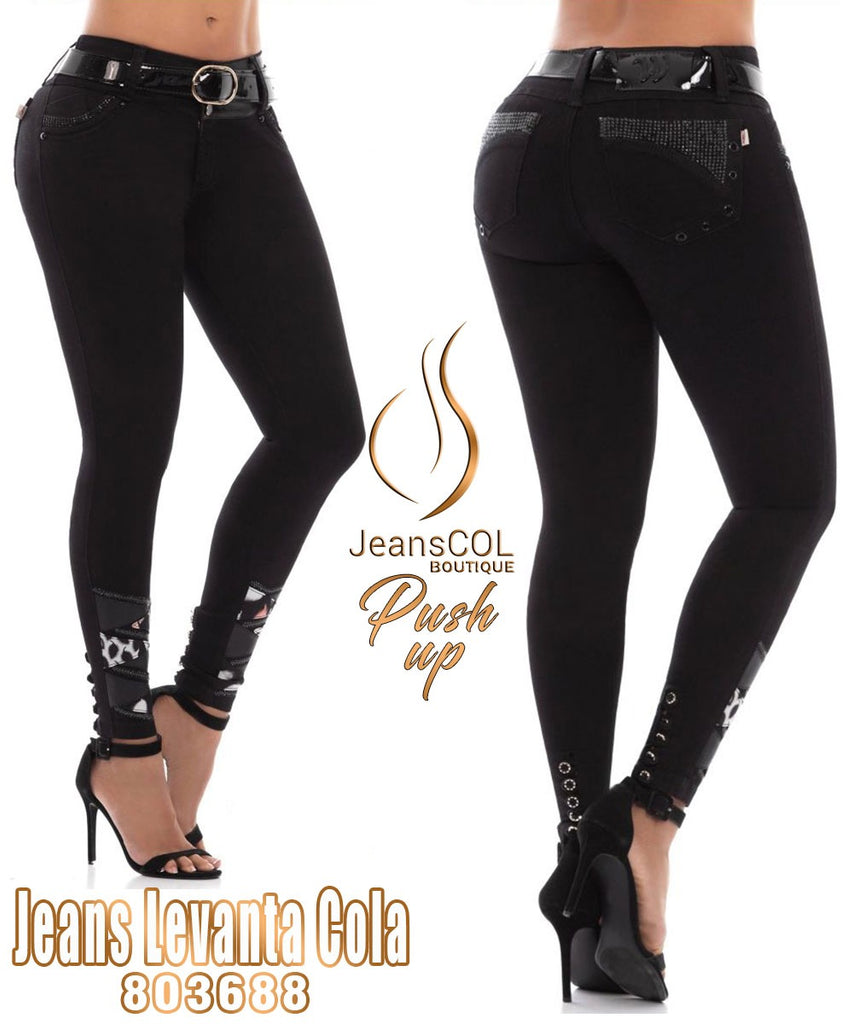 WOW Jeans Colombianos, Levanta Cola, Faux Leather Detail